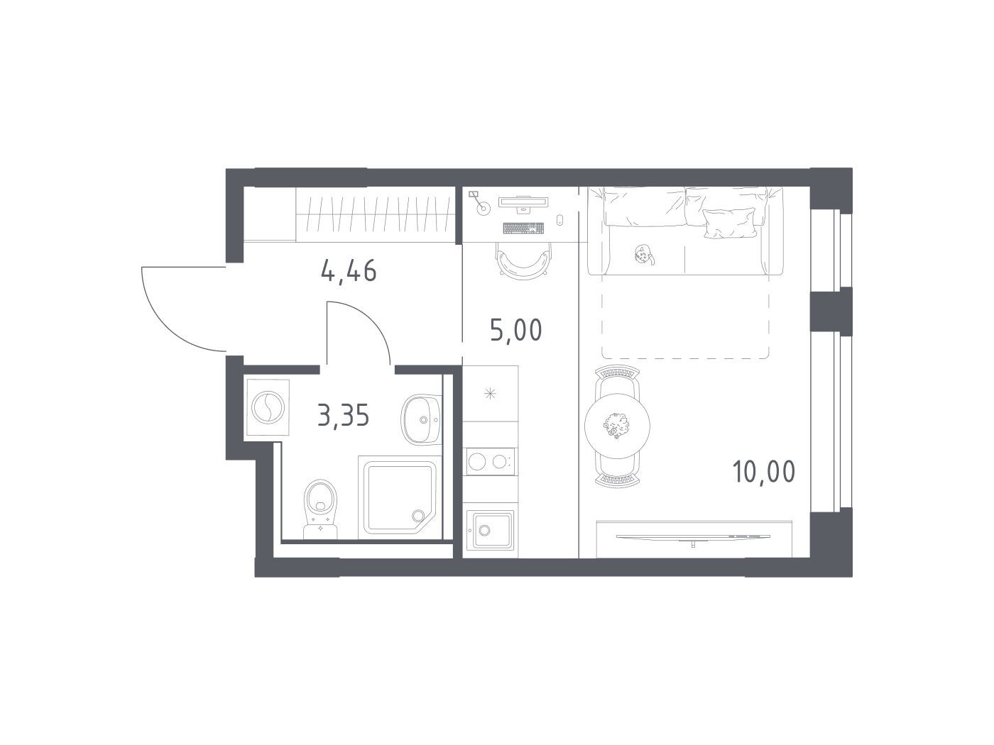 Планировка: Студия 22.81 м² в новостройке Квартал Западный