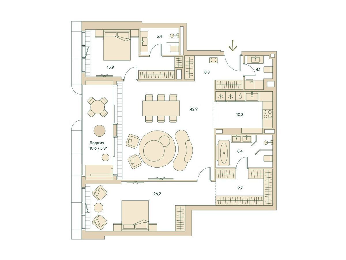 Планировка: 3-комн. квартира 148.00 м² в новостройке Спрингс