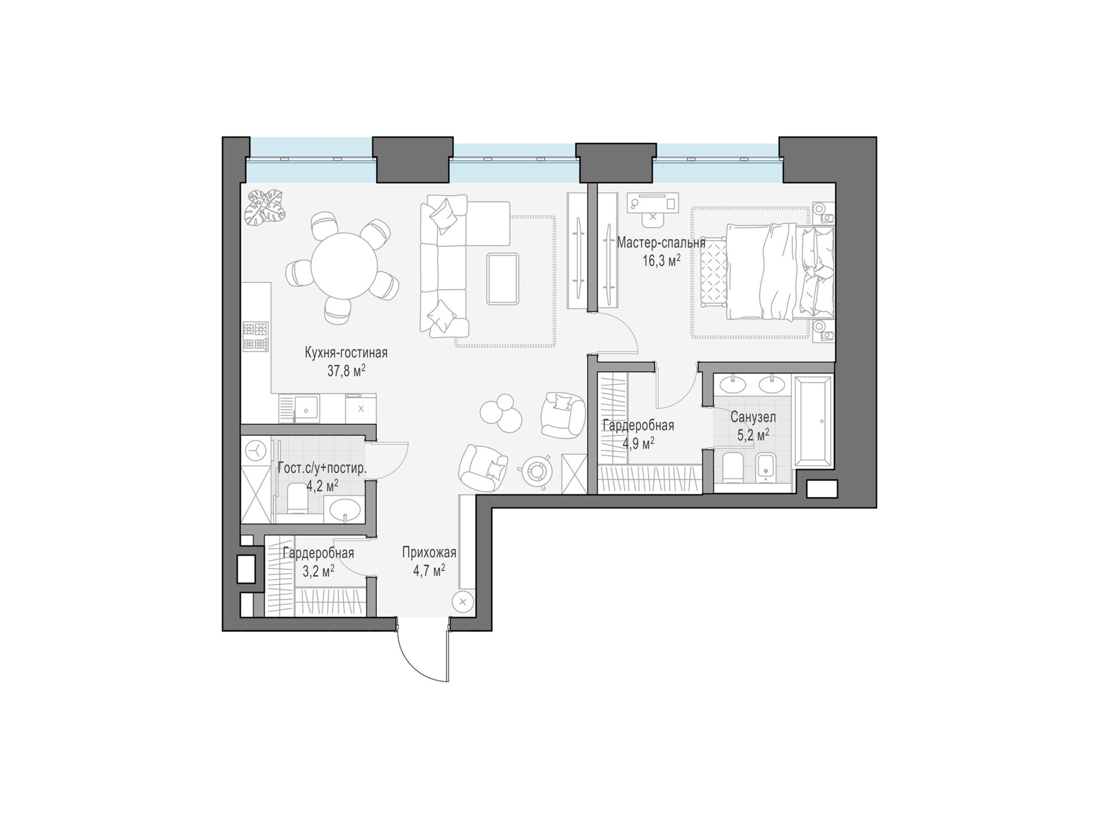 Планировка: 1-комн. квартира 80.60 м² в новостройке Клубные особняки «Ильинка 3/8»