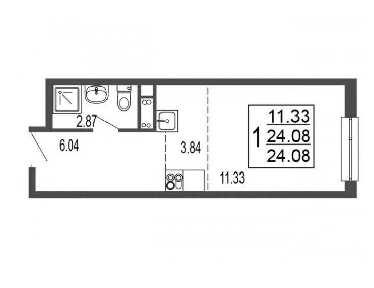 Планировка: Студия 24.08 м² в новостройке Гармония Парк