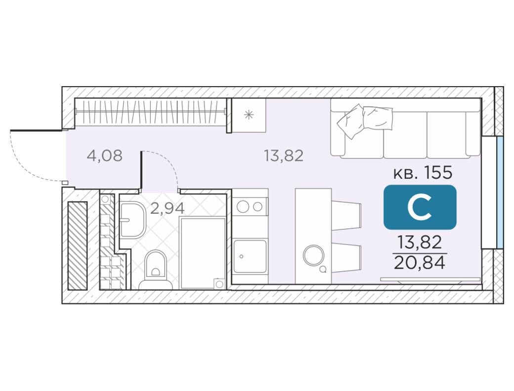 Планировка: 1-комн. квартира 20.84 м² в новостройке Гильдия