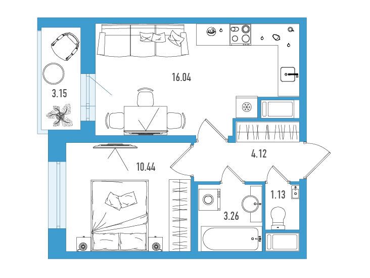 Планировка: 1-комн. квартира 36.57 м² в новостройке Искра Сити