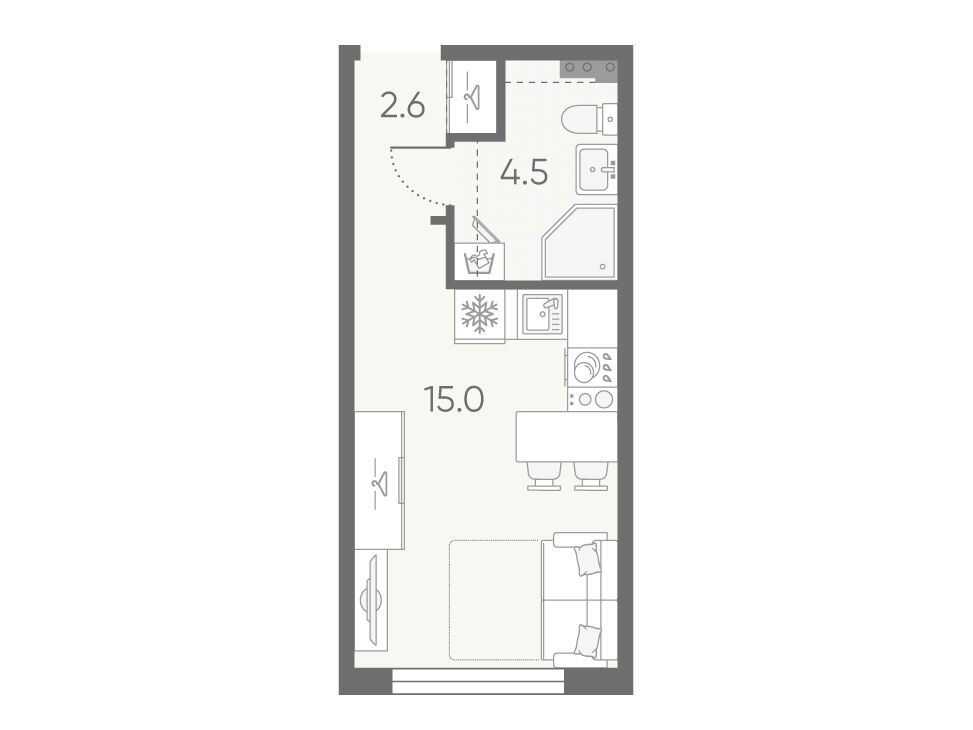 Планировка: Студия 22.10 м² в новостройке Пулково Лайк