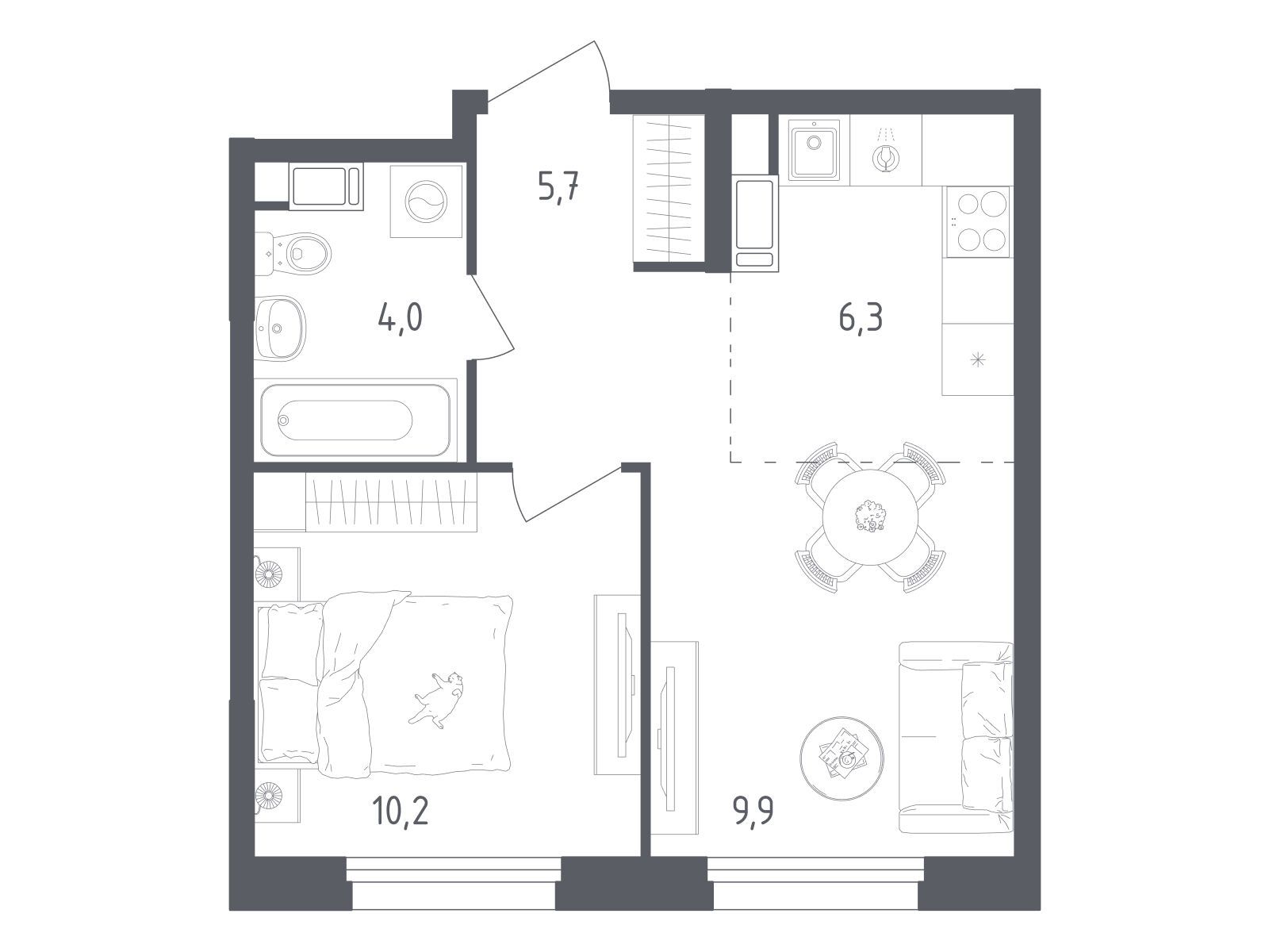 Планировка: 1-комн. квартира 36.10 м² в новостройке Ольховый Квартал