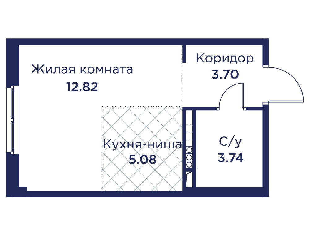 Планировка: Студия 25.34 м² в новостройке Кронфорт. Центральный
