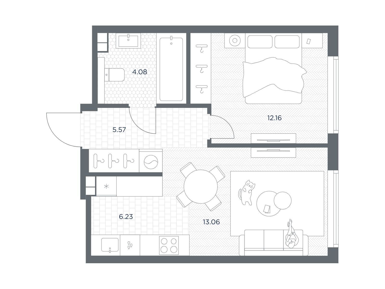Планировка: 1-комн. квартира 41.10 м² в новостройке Тейт