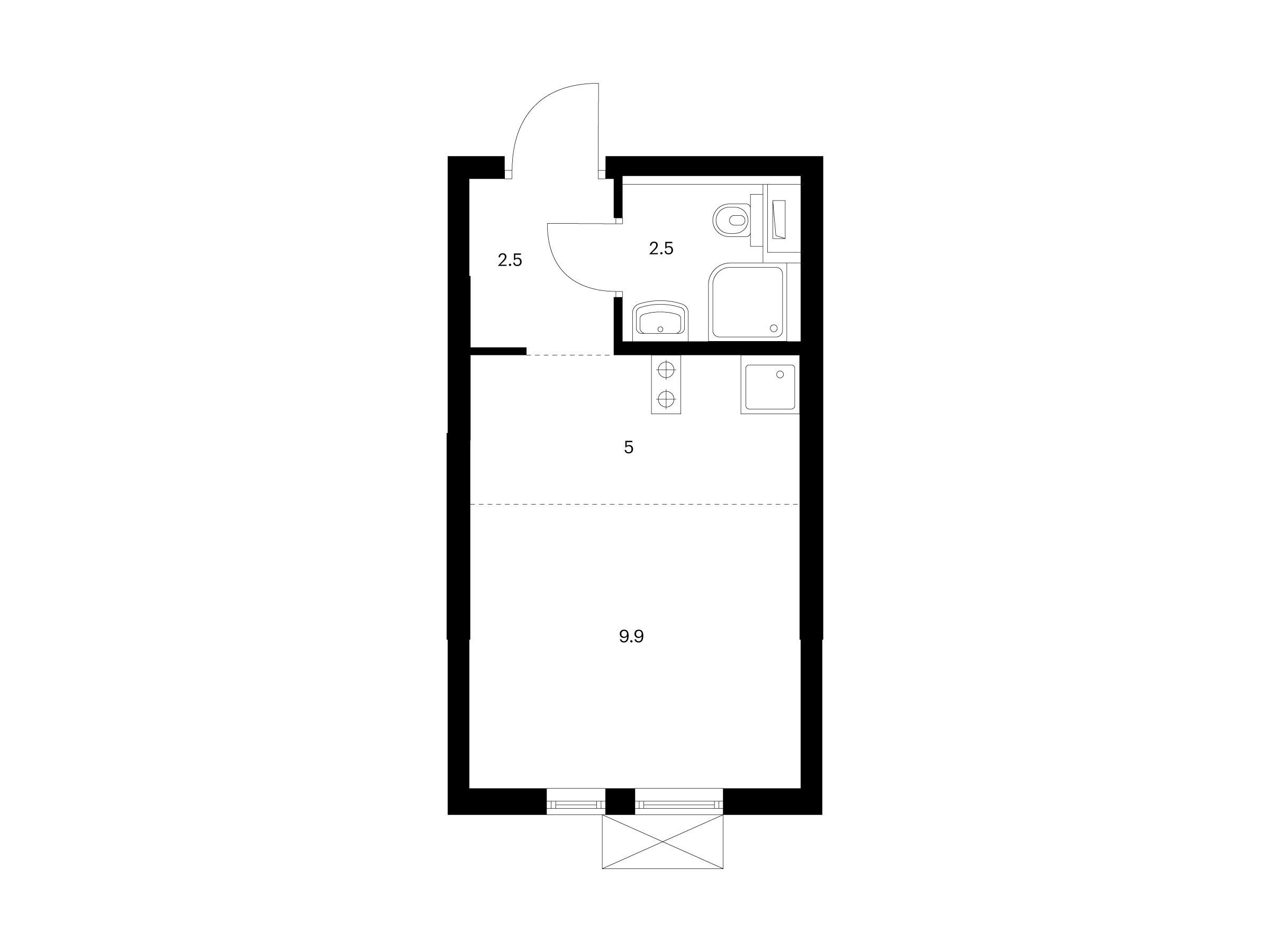 Планировка: Студия 19.90 м² в новостройке ЖК Кузьминский лес