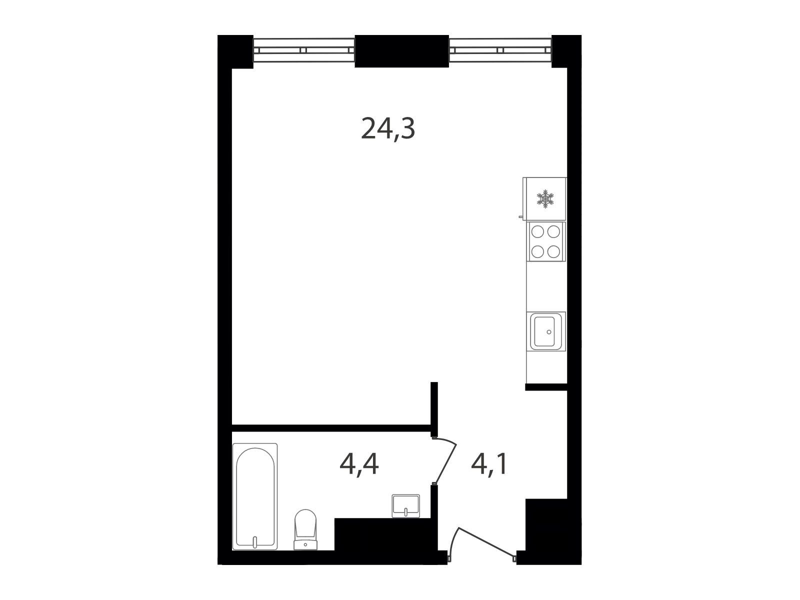 Планировка: Студия 33.00 м² в новостройке Варшавские ворота