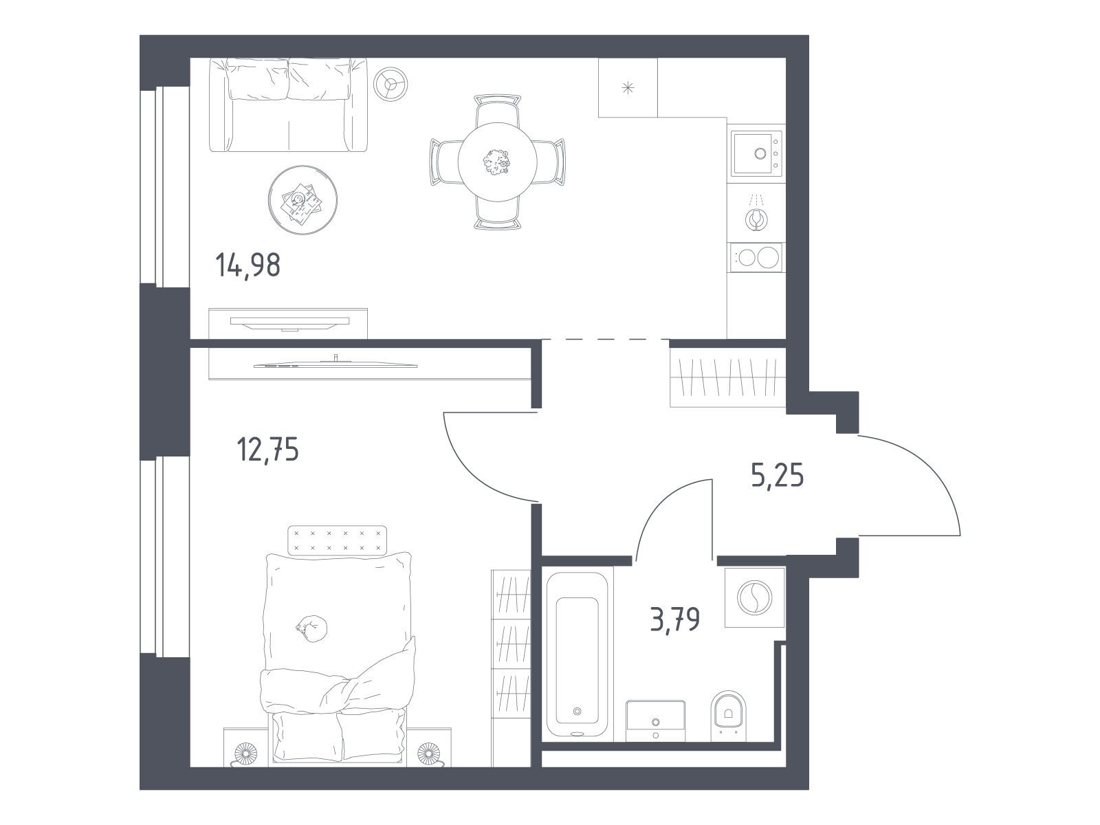 Планировка: 1-комн. квартира 36.77 м² в новостройке Литературный Квартал