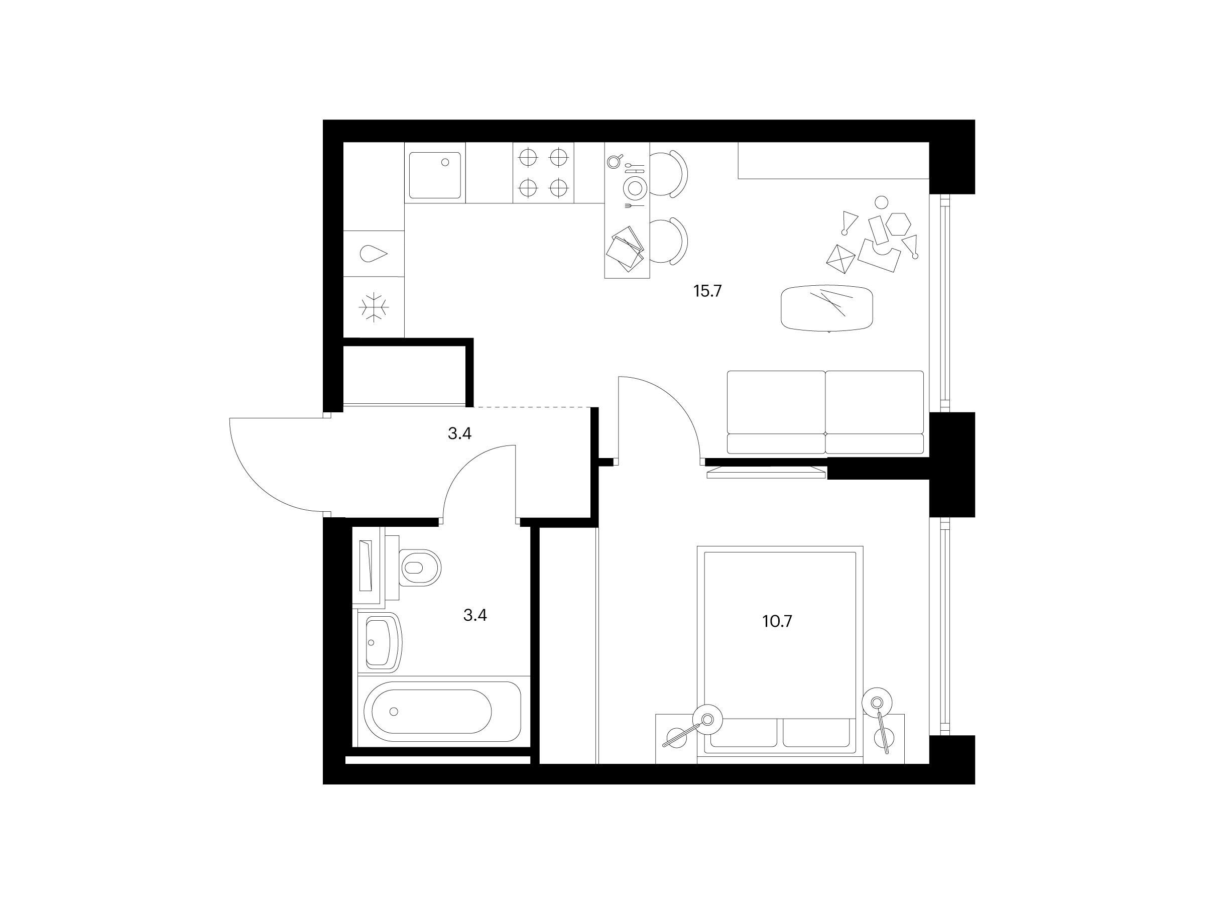 Планировка: 1-комн. квартира 33.20 м² в новостройке Бусиновский парк