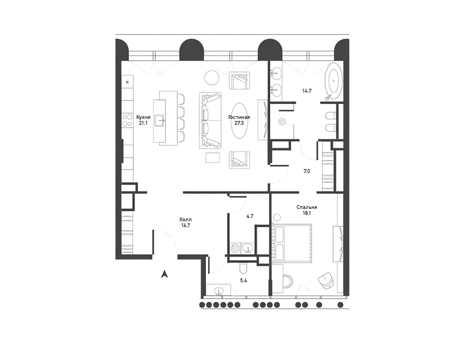 Планировка: 2-комн. квартира 113.90 м² в новостройке Никитский 6
