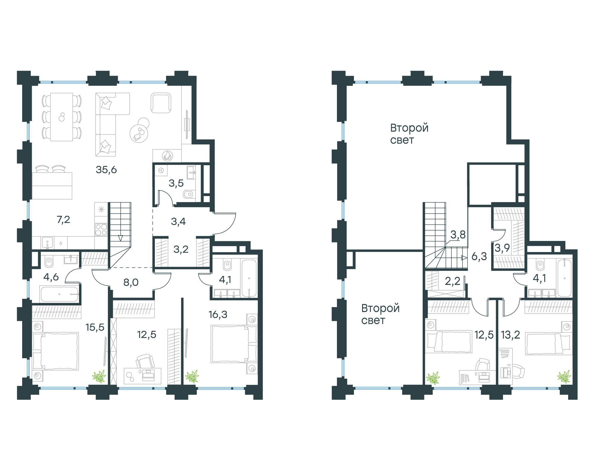 Планировка: 5-комн. квартира 159.90 м² в новостройке Левел Бауманская