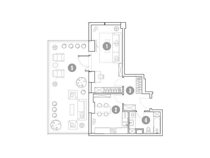 Планировка: 1-комн. квартира 83.80 м² в новостройке Мираполис