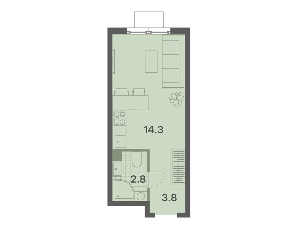 Планировка: Студия 20.90 м² в новостройке Парксайд