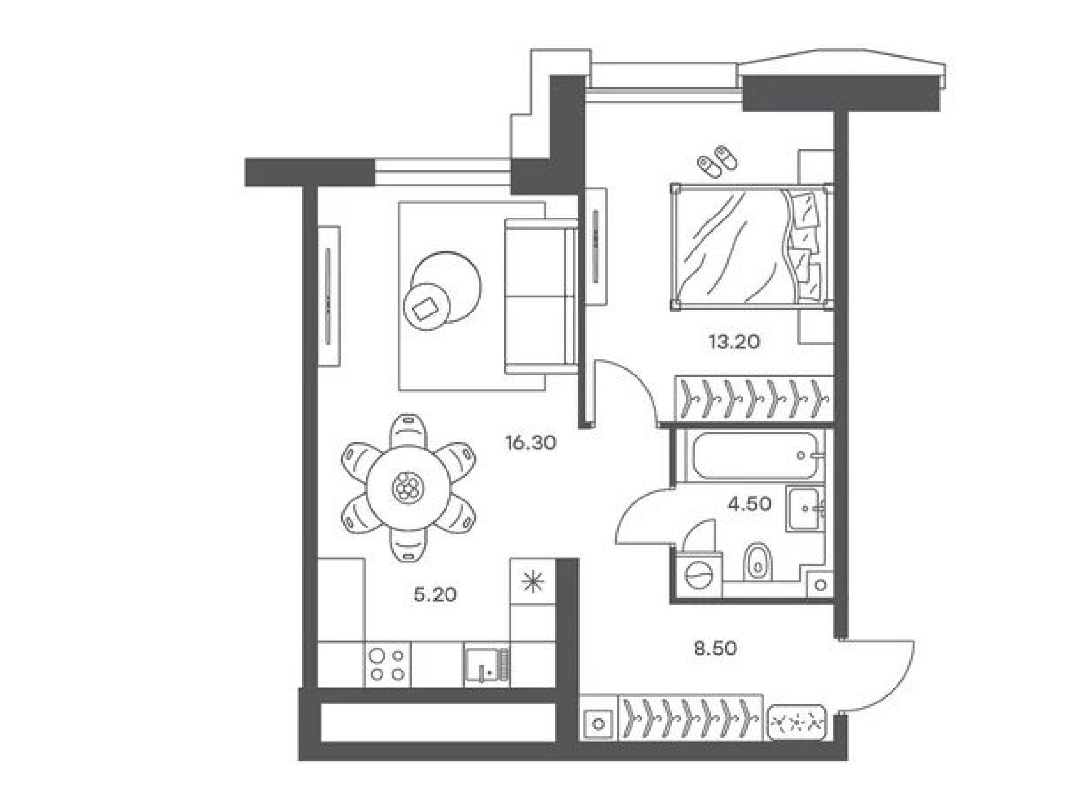 Планировка: 2-комн. квартира 47.70 м² в новостройке Инджой