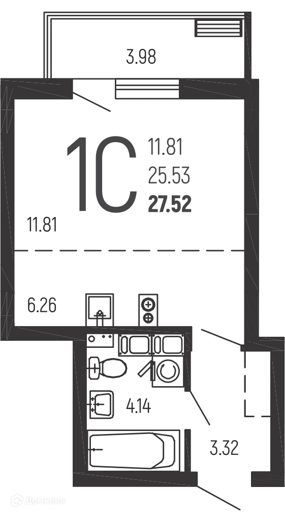 Планировка: Студия 27.52 м² в новостройке Нахимовский