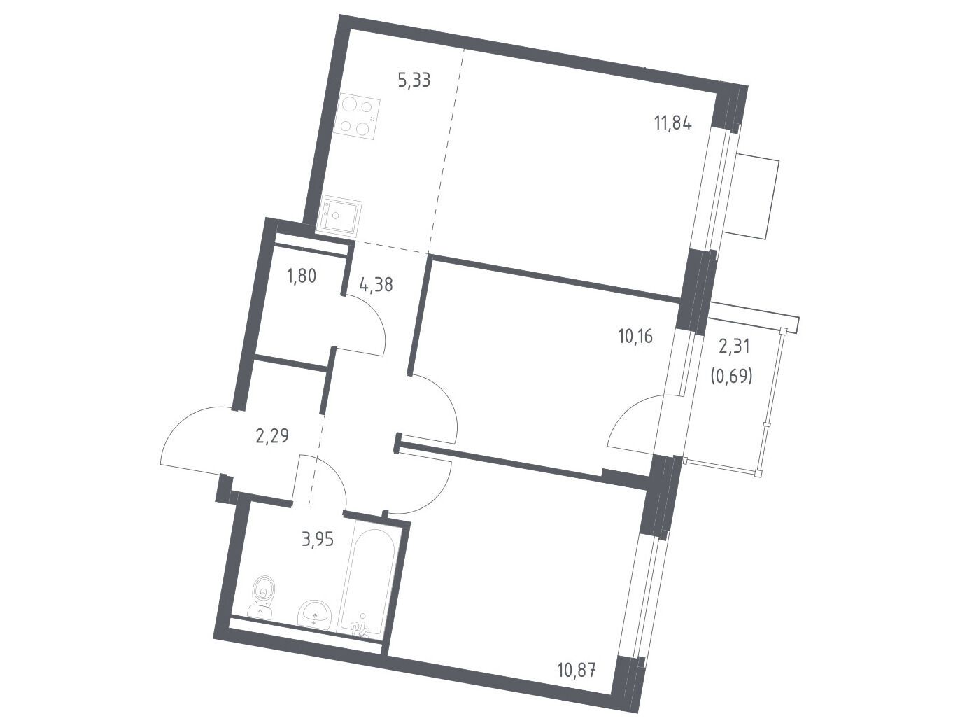 Планировка: 2-комн. квартира 51.31 м² в новостройке ЖК Квартал Западный