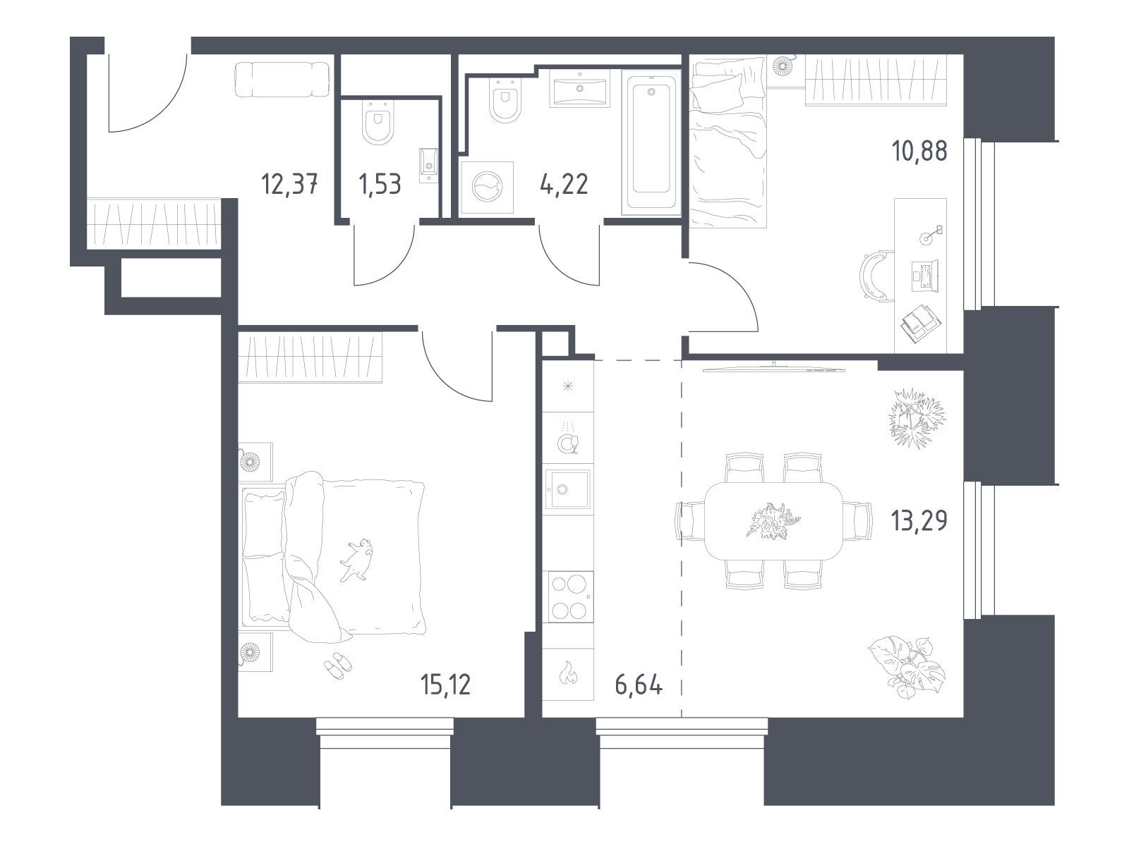 Планировка: 2-комн. квартира 64.05 м² в новостройке ЖК Скай Спутник