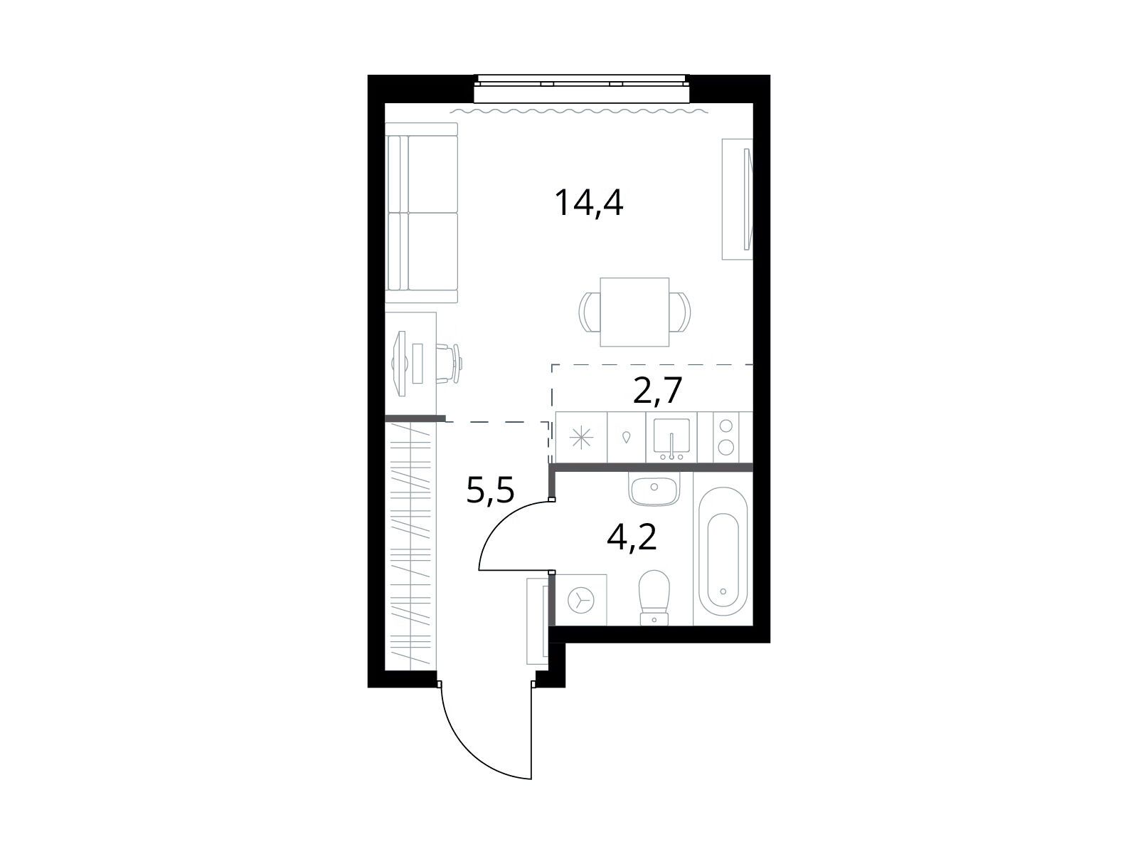 Планировка: Студия 26.80 м² в новостройке ЖК 1-й Измайловский (Первый Измайловский)