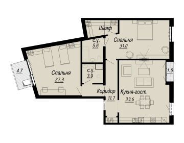 Планировка: 2-комн. квартира 117.60 м² в новостройке Мельцер Холл
