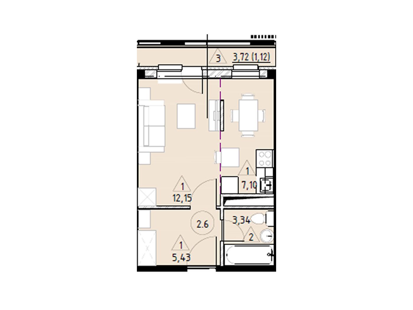 Планировка: Студия 29.14 м² в новостройке Горки Марусино