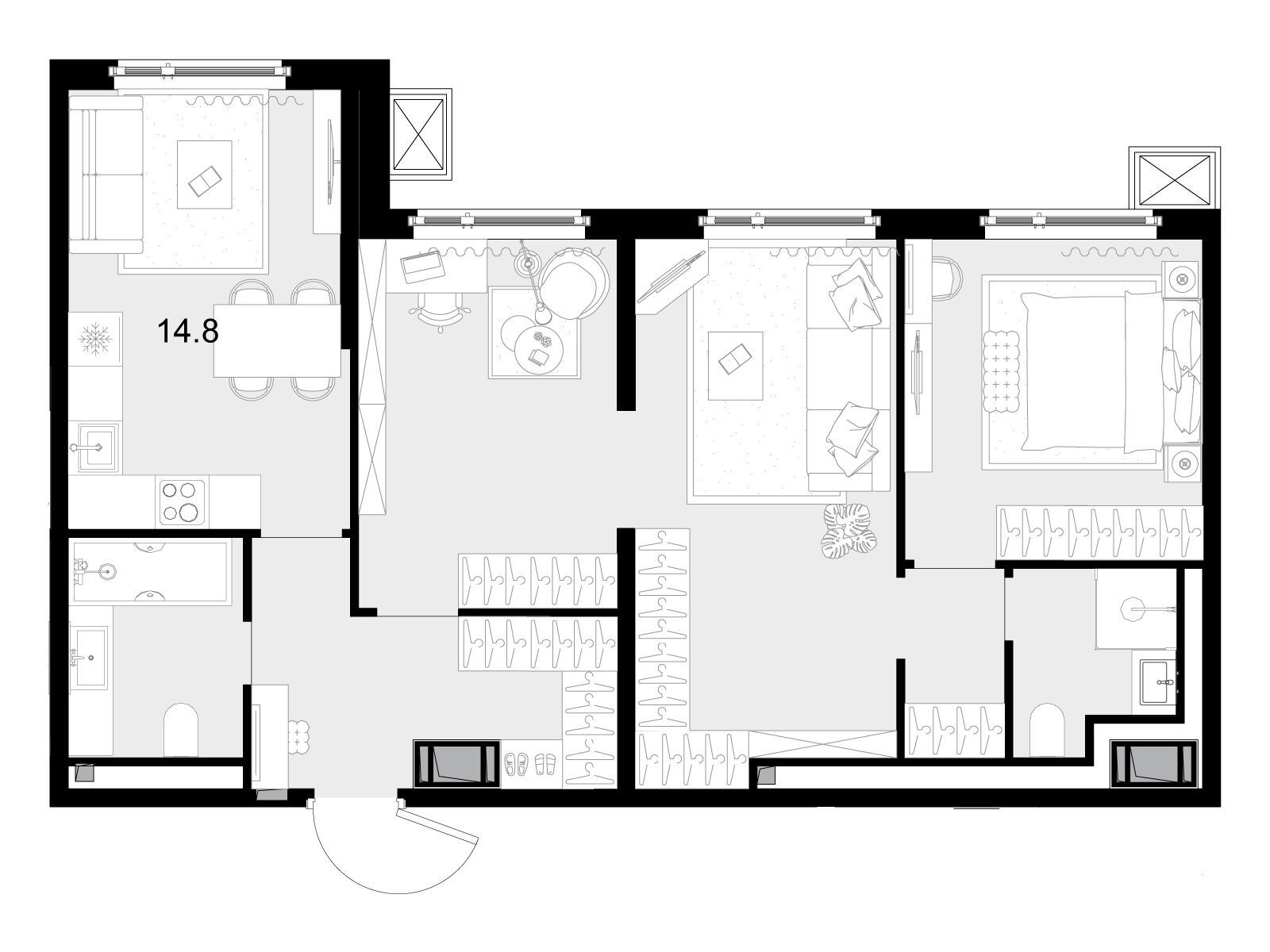 Планировка: 3-комн. квартира 73.30 м² в новостройке Малевич