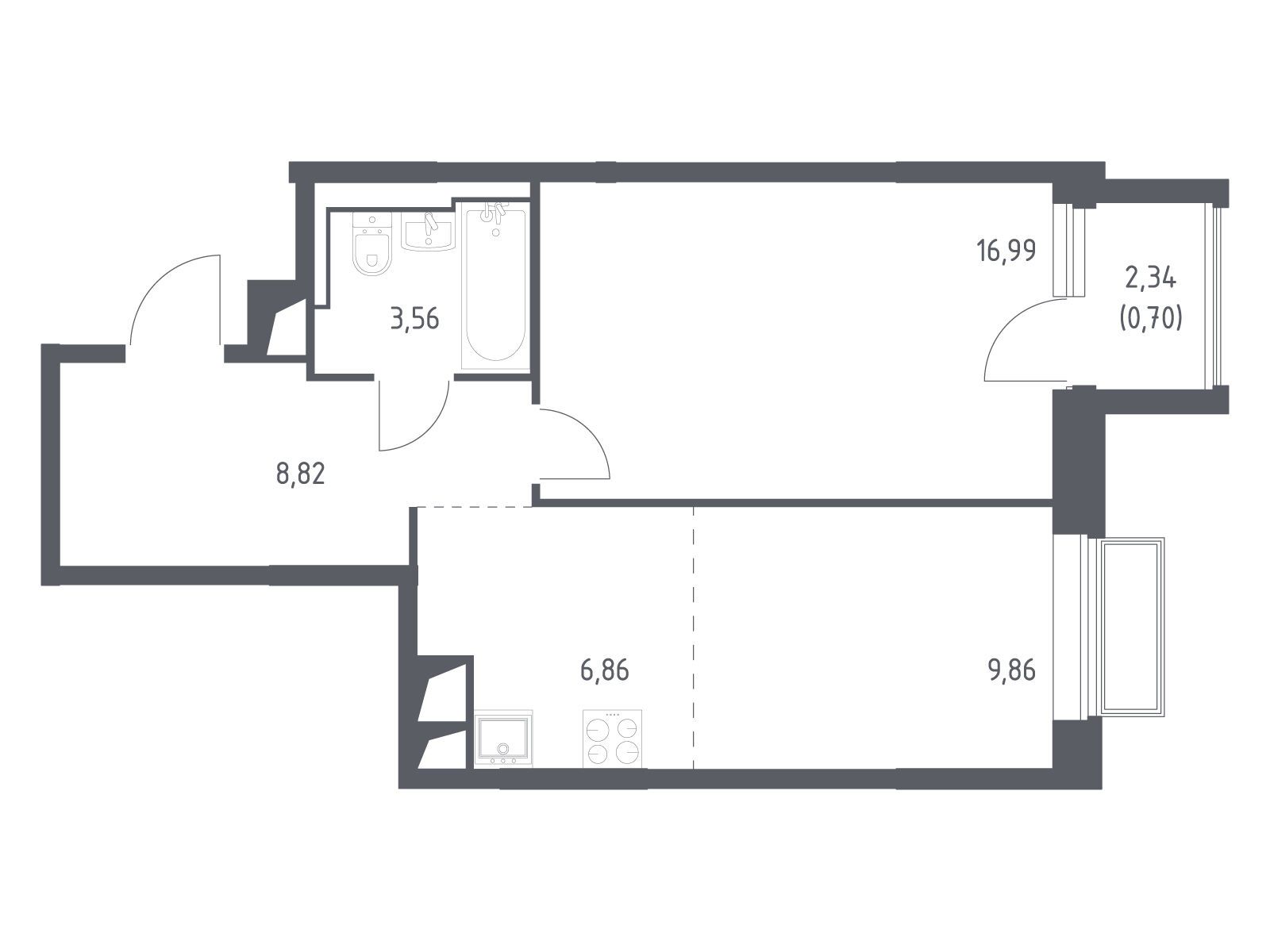 Планировка: 1-комн. квартира 46.90 м² в новостройке Долина Яузы