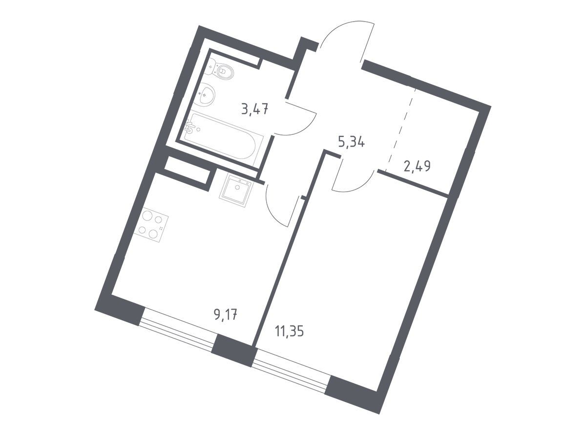 Планировка: 1-комн. квартира 31.82 м² в новостройке Лаголово