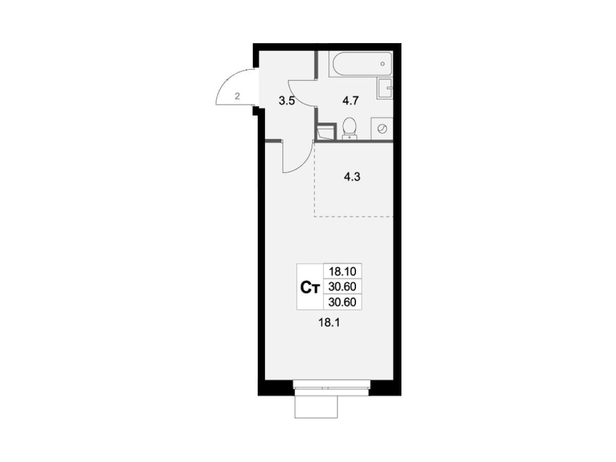 Планировка: Студия 30.60 м² в новостройке Легенда Марусино