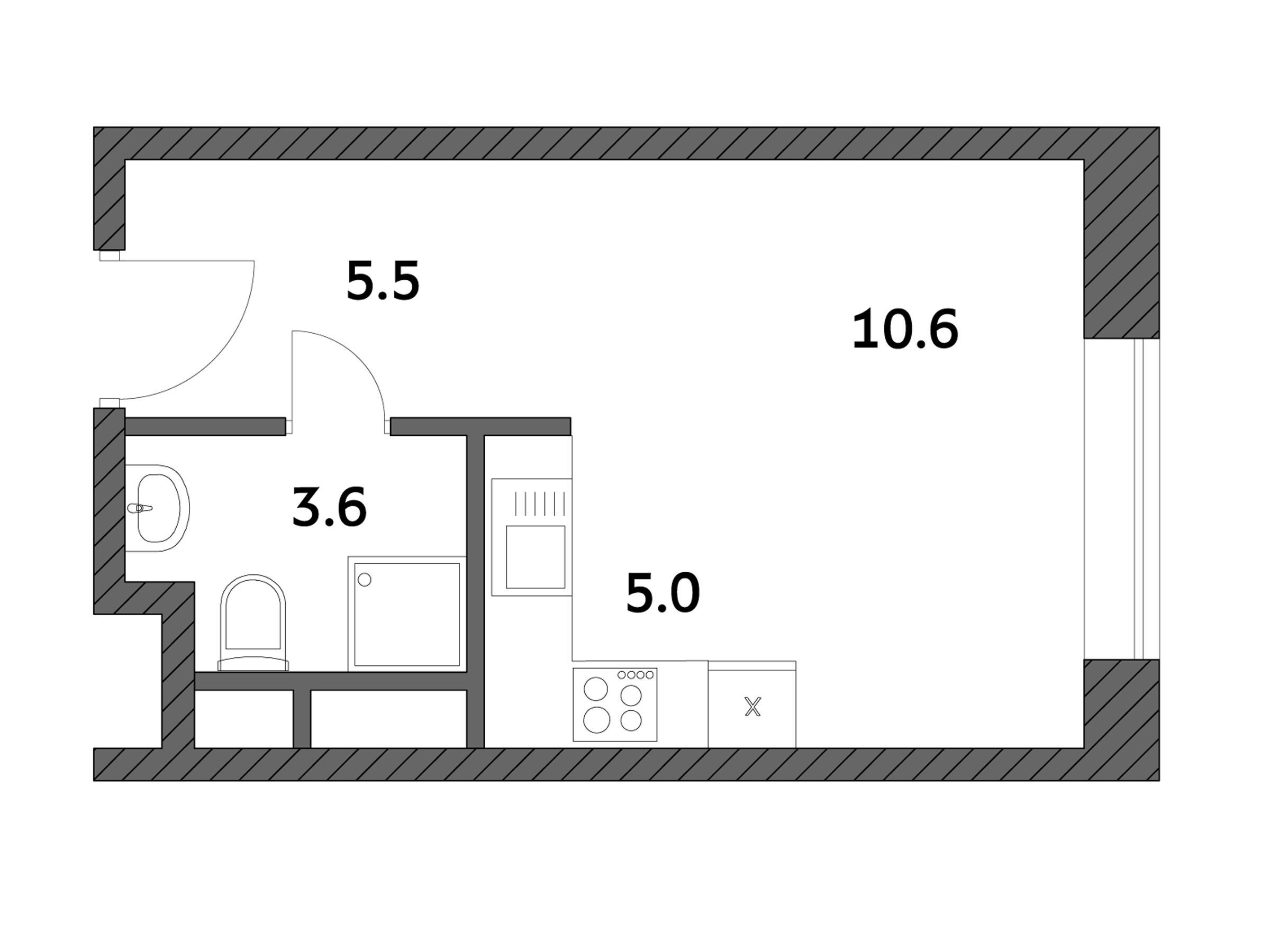 Планировка: Студия 24.59 м² в новостройке Городские истории