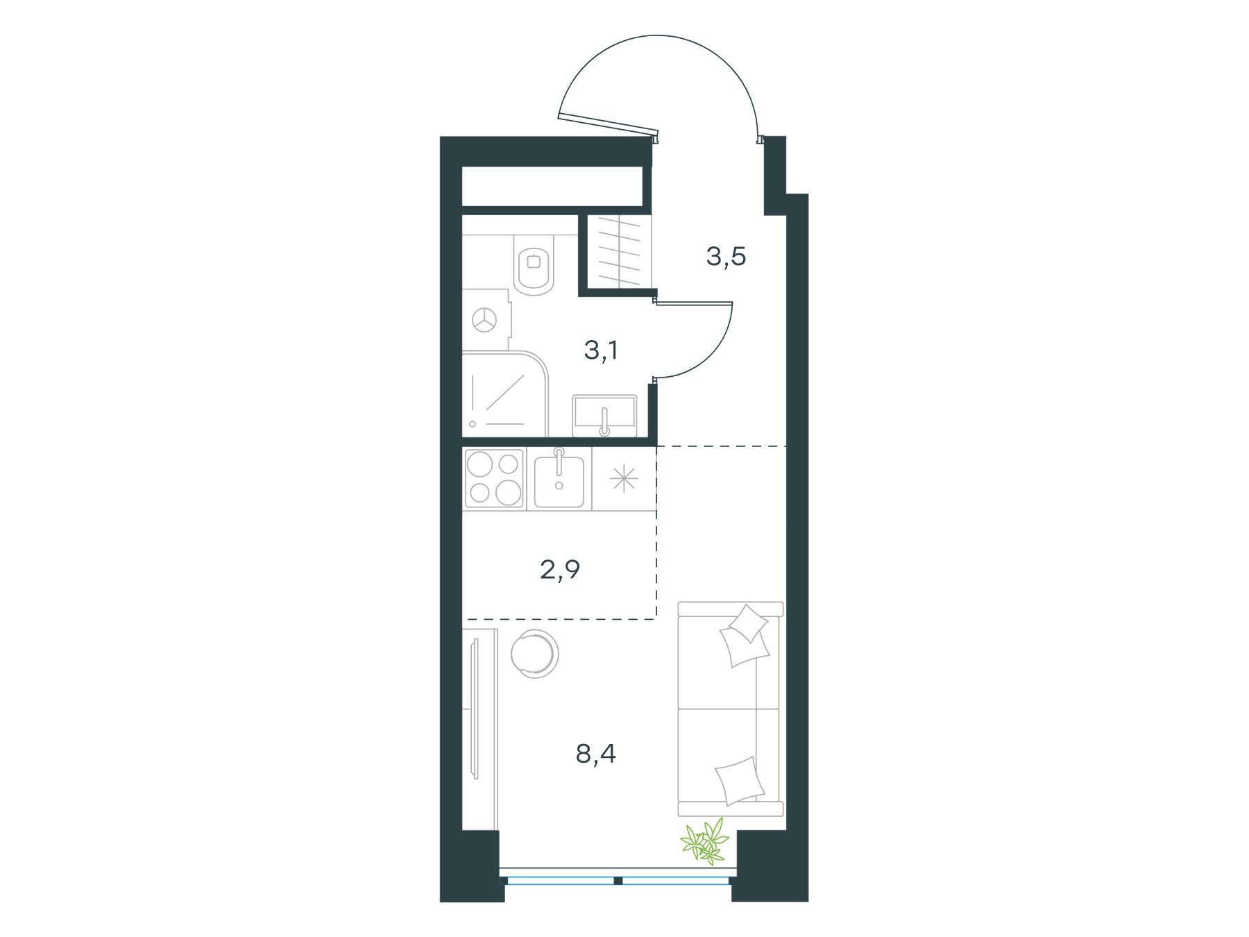 Планировка: Студия 17.90 м² в новостройке Левел Звенигородская