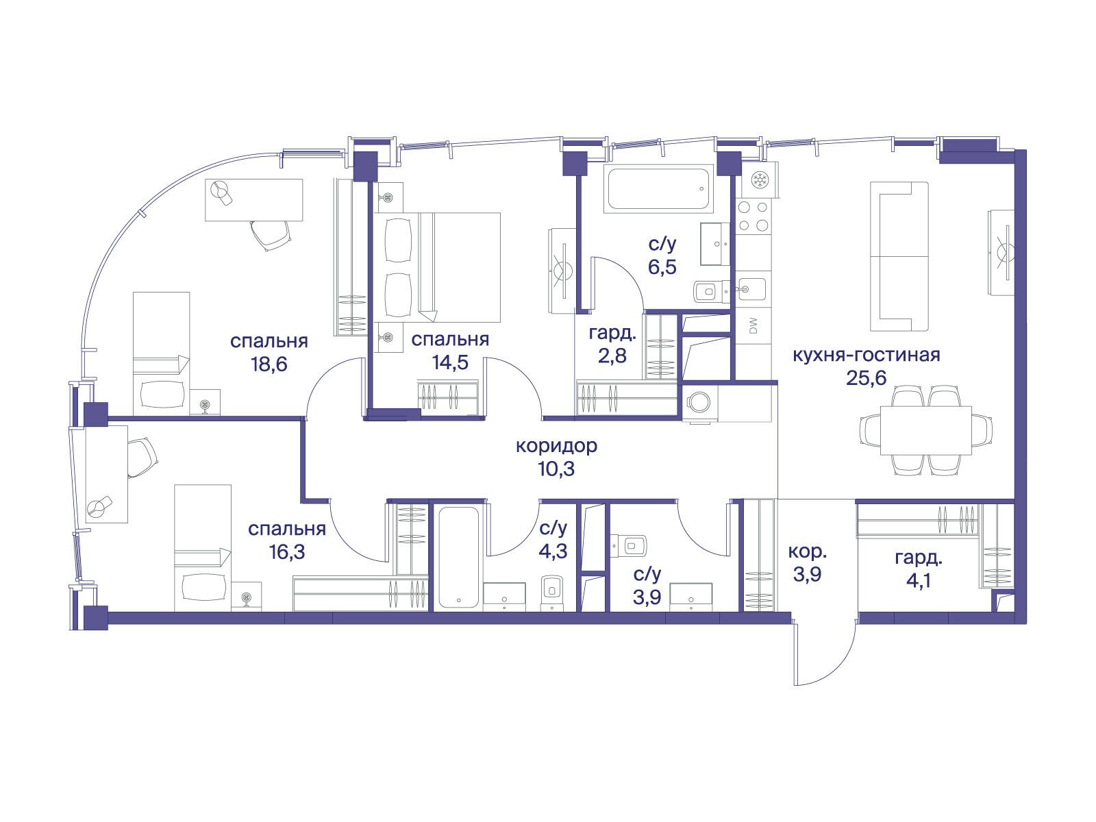 Планировка: 3-комн. квартира 111.80 м² в новостройке Начало