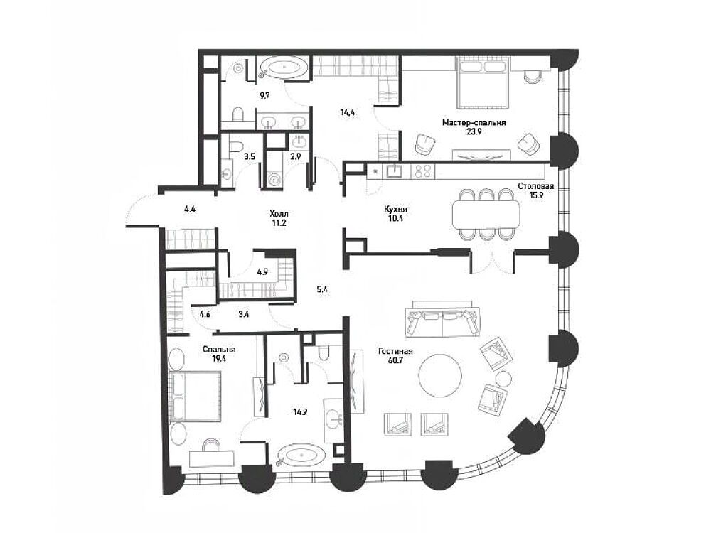Планировка: 3-комн. квартира 209.60 м² в новостройке Никитский 6