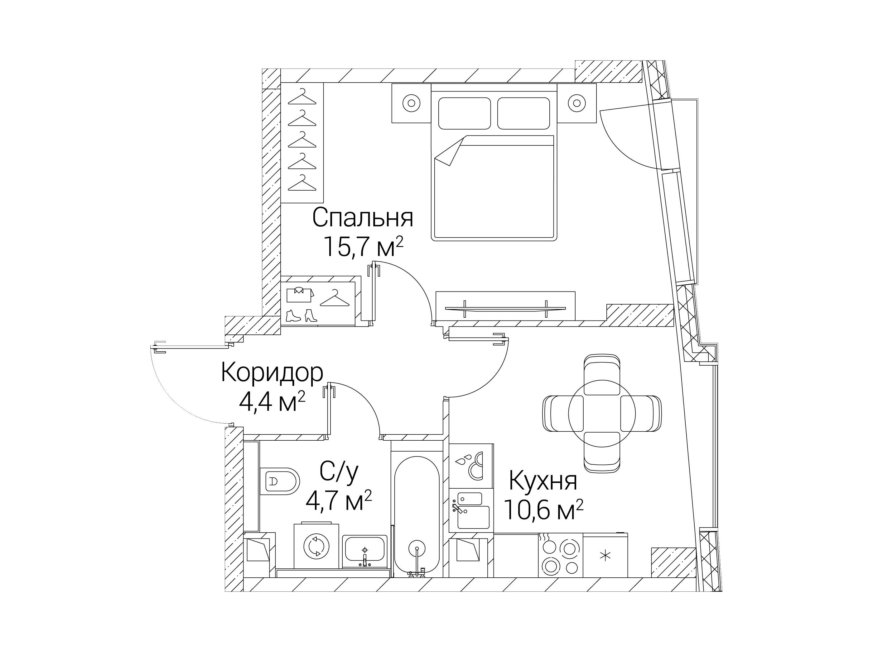 Планировка: 1-комн. квартира 35.40 м² в новостройке Сезар Будущее