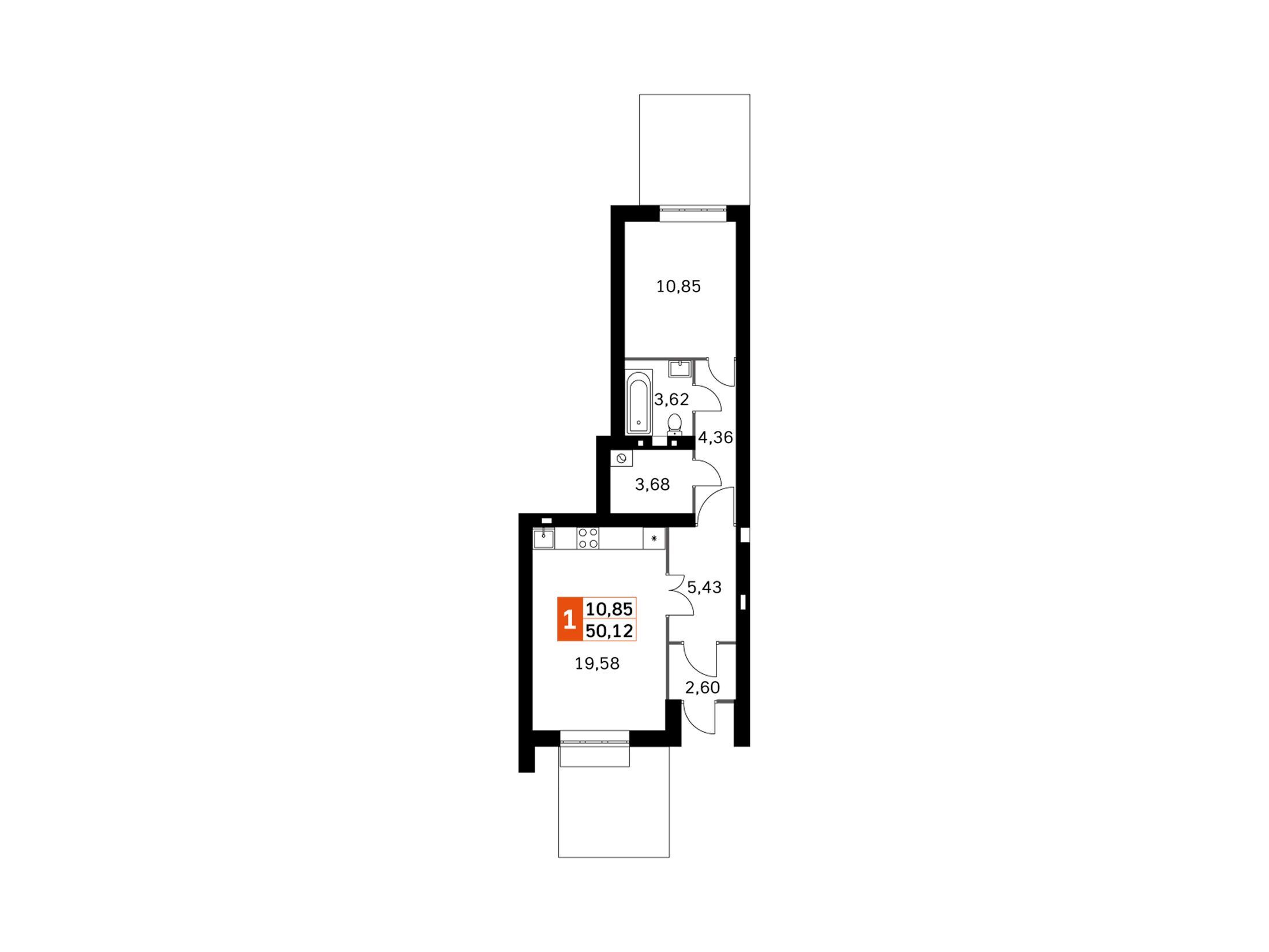 Планировка: 1-комн. квартира 50.12 м² в новостройке Жаворонки Клаб