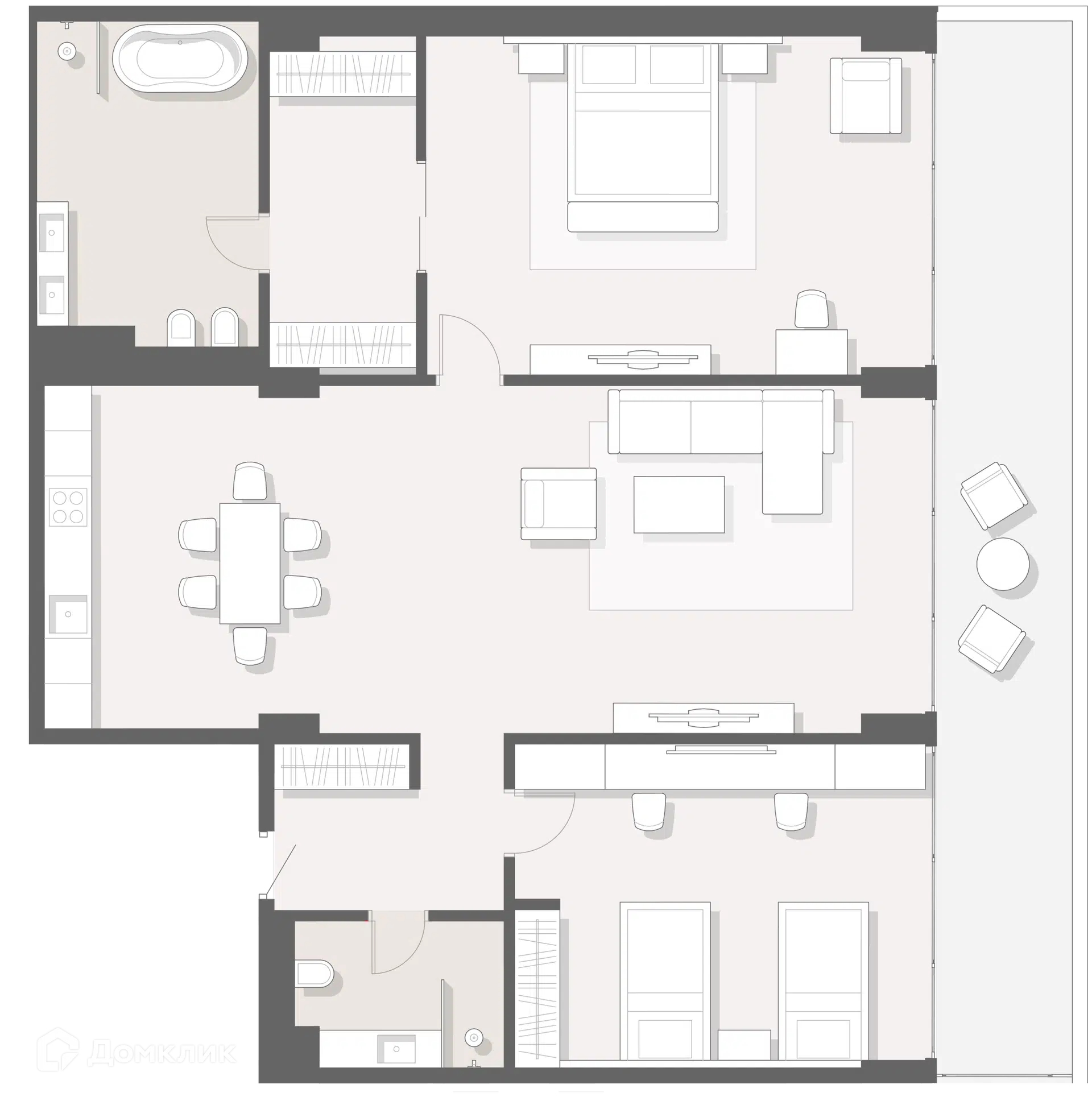 Планировка: 3-комн. квартира 165.60 м² в новостройке Мандарин Гарден