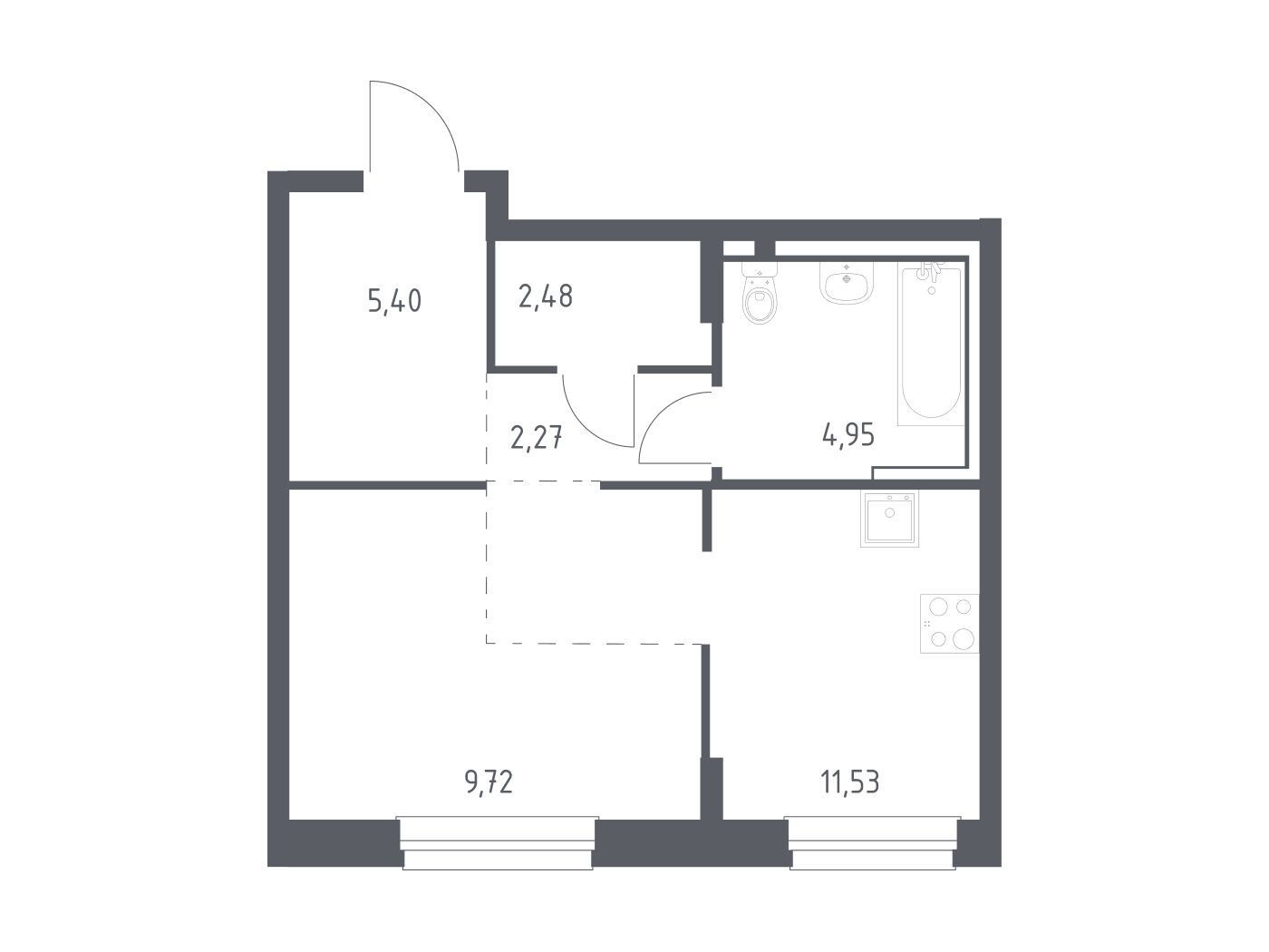 Планировка: Студия 36.35 м² в новостройке Новое Внуково
