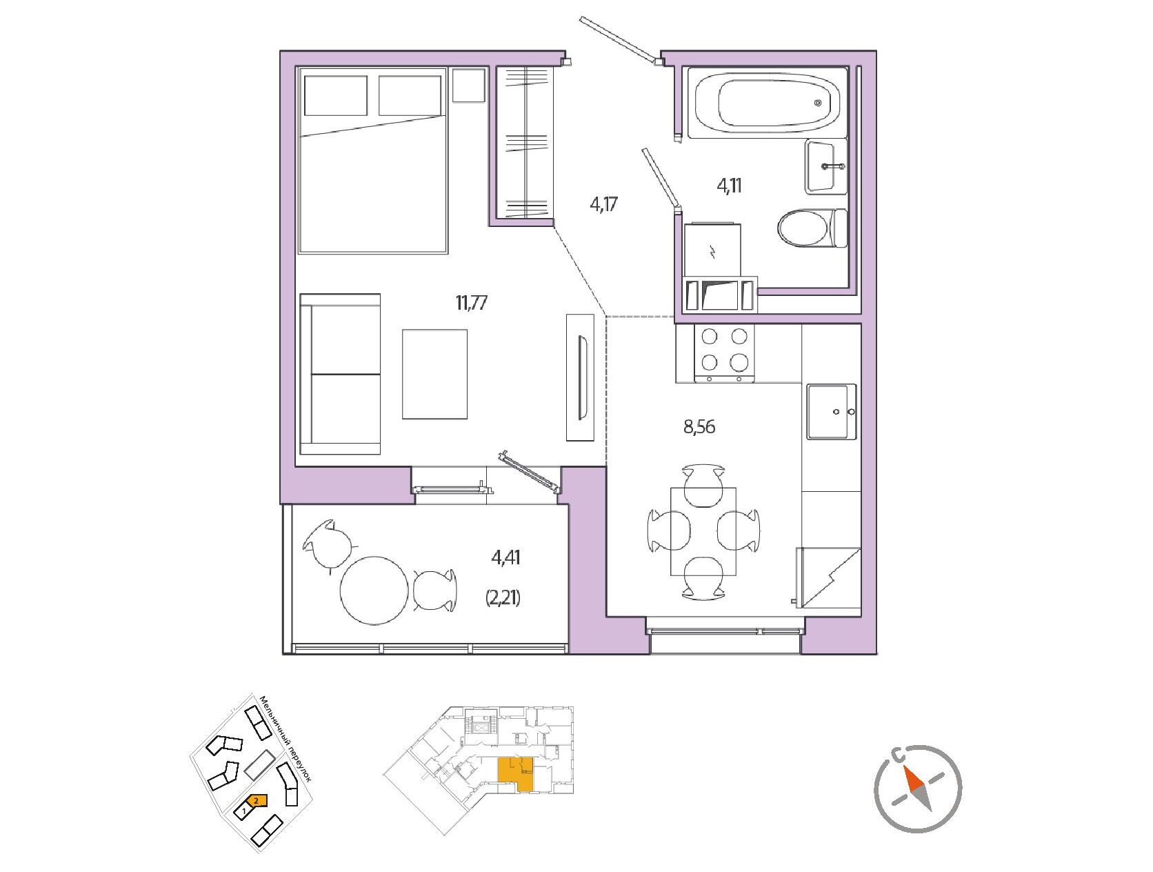 Планировка: Студия 30.60 м² в новостройке Янила Кантри Клаб