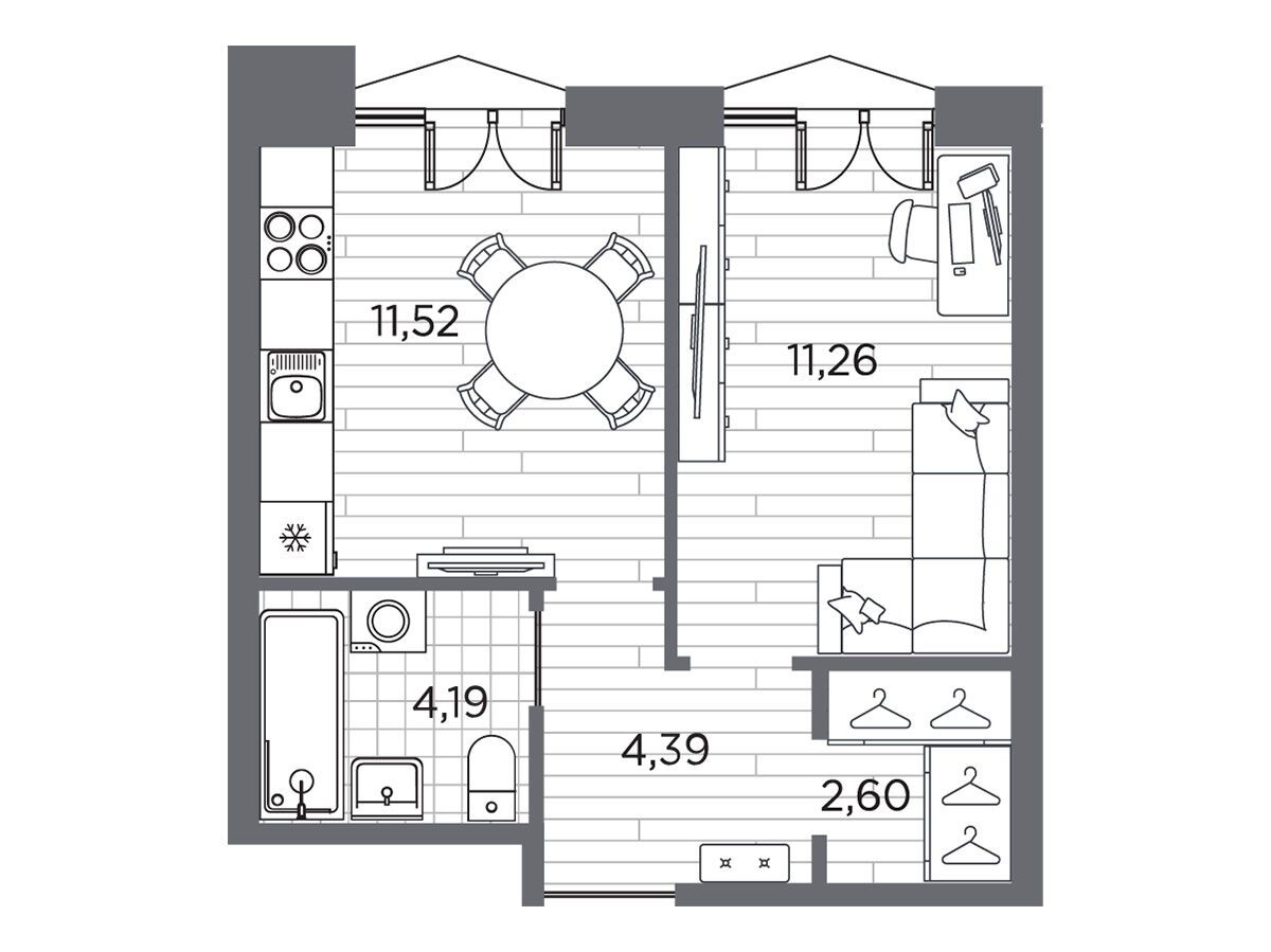 Планировка: 1-комн. квартира 33.96 м² в новостройке Галерная гавань
