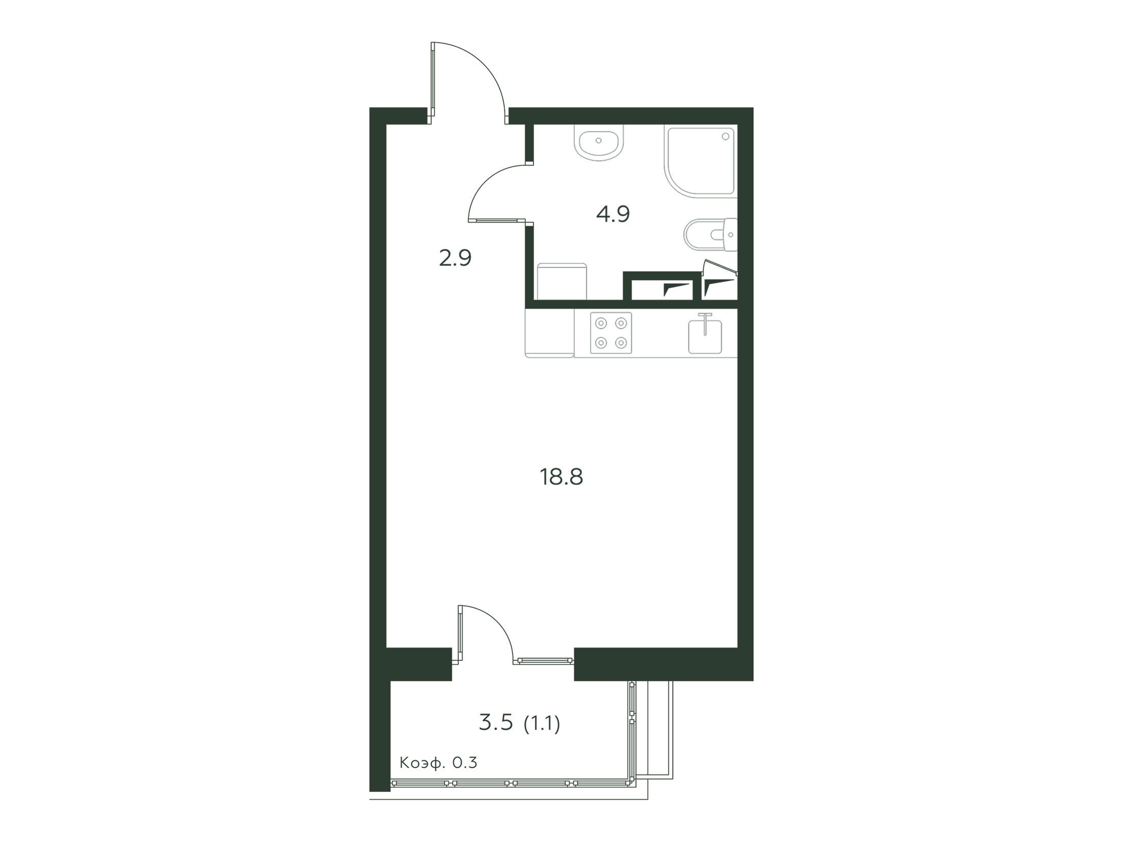 Планировка: Студия 27.70 м² в новостройке Павлово 3