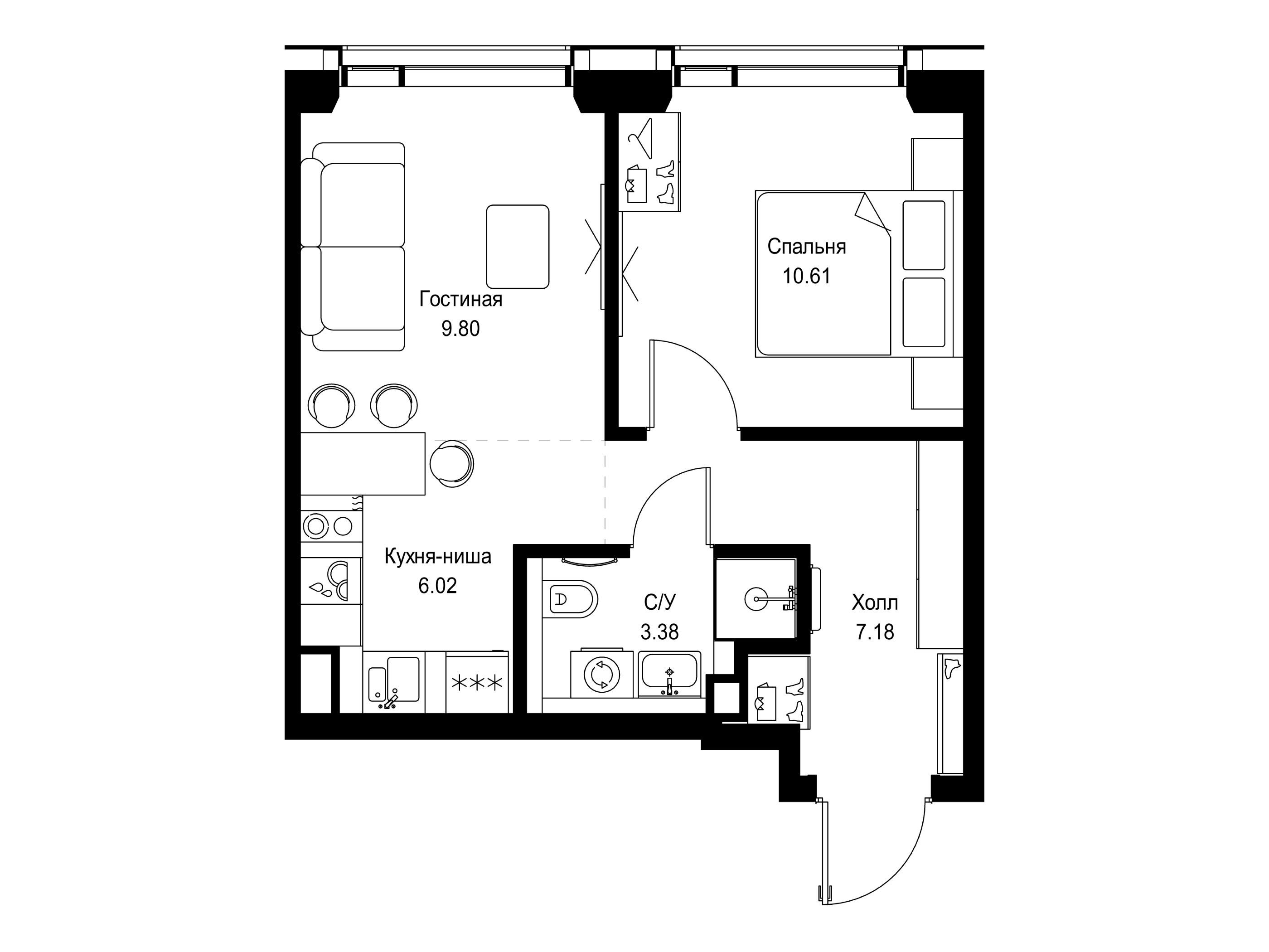Планировка: 1-комн. квартира 36.99 м² в новостройке Сет