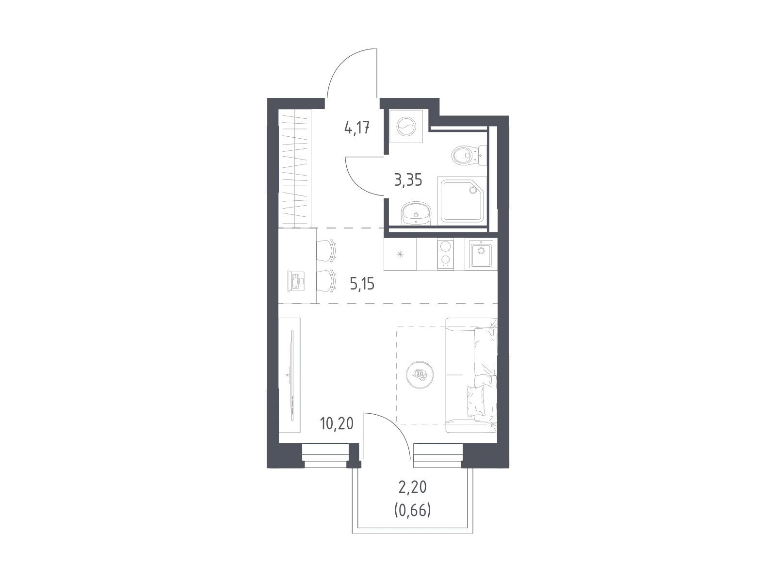 Планировка: Студия 23.53 м² в новостройке Квартал Ивакино