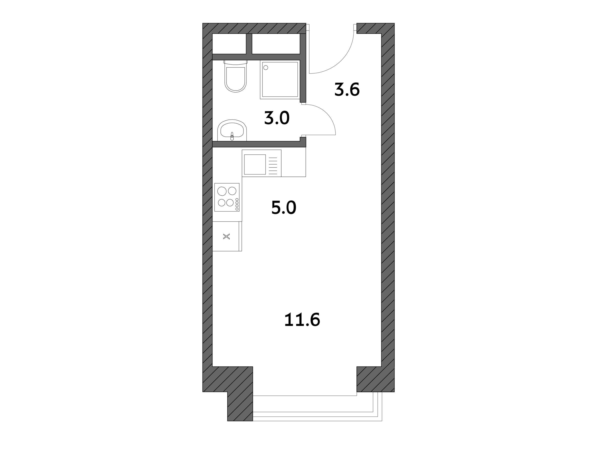 Планировка: Студия 23.26 м² в новостройке Городские истории