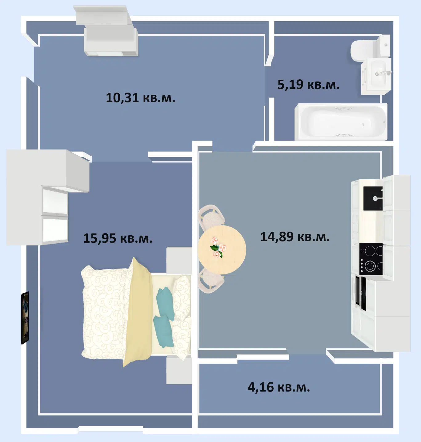 Планировка: 1-комн. квартира 50.50 м² в новостройке Успех