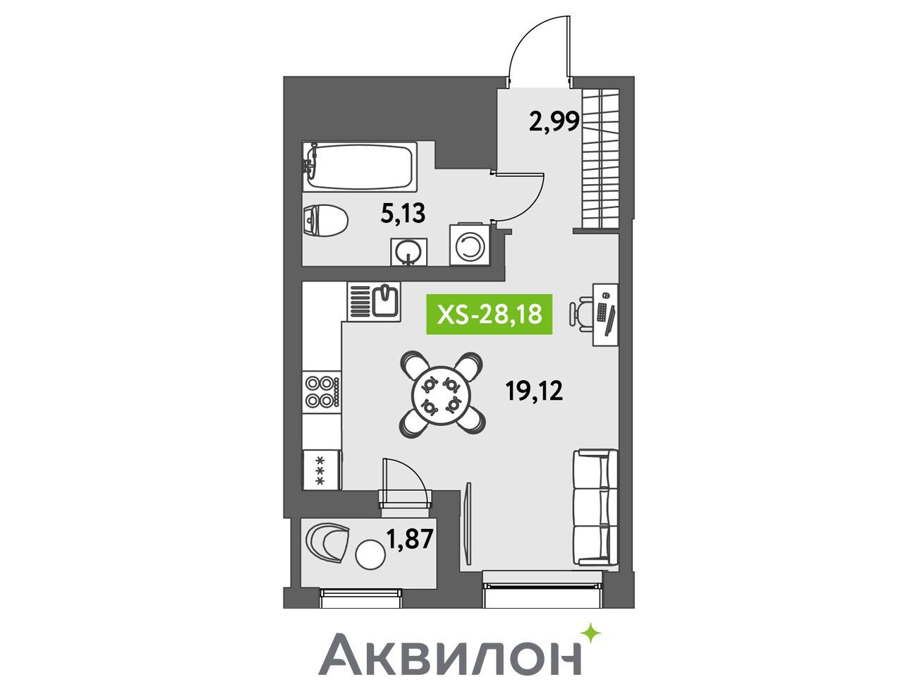 Планировка: Студия 29.20 м² в новостройке Аквилон Лив
