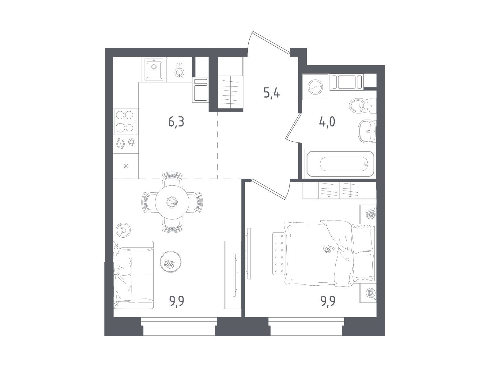 Планировка: 1-комн. квартира 35.50 м² в новостройке Ольховый Квартал