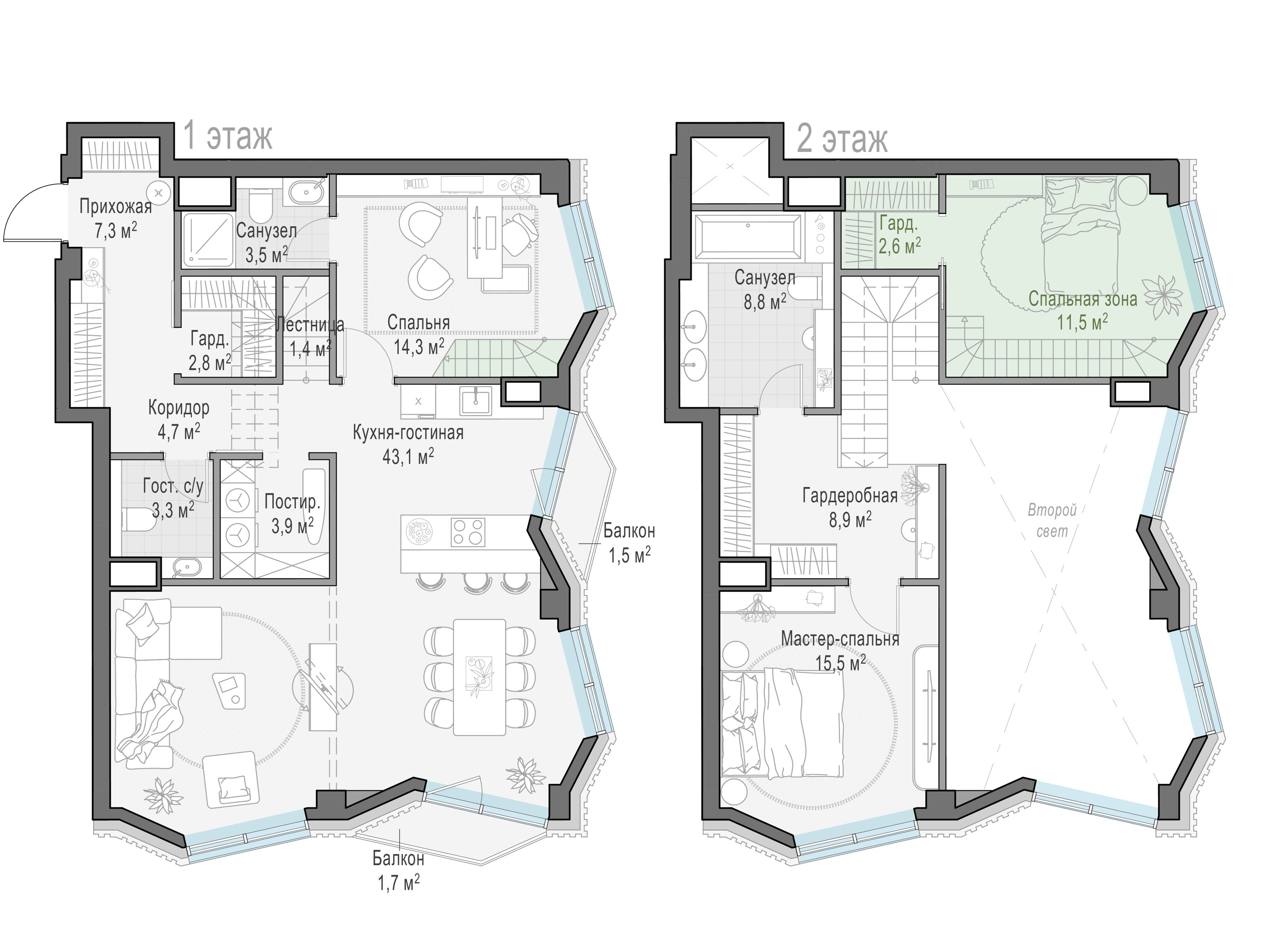 Планировка: 3-комн. квартира 82.80 м² в новостройке Тишинский бульвар