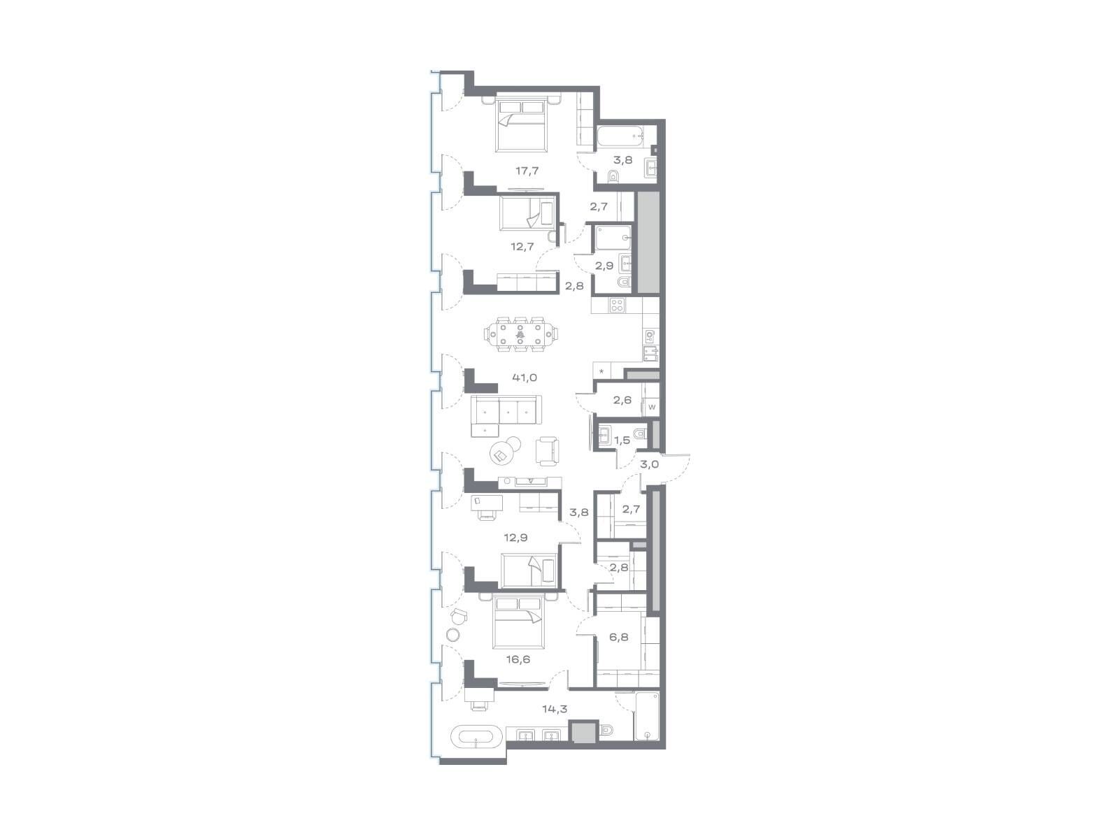Планировка: 4-комн. квартира 151.69 м² в новостройке Дом Горизонтов