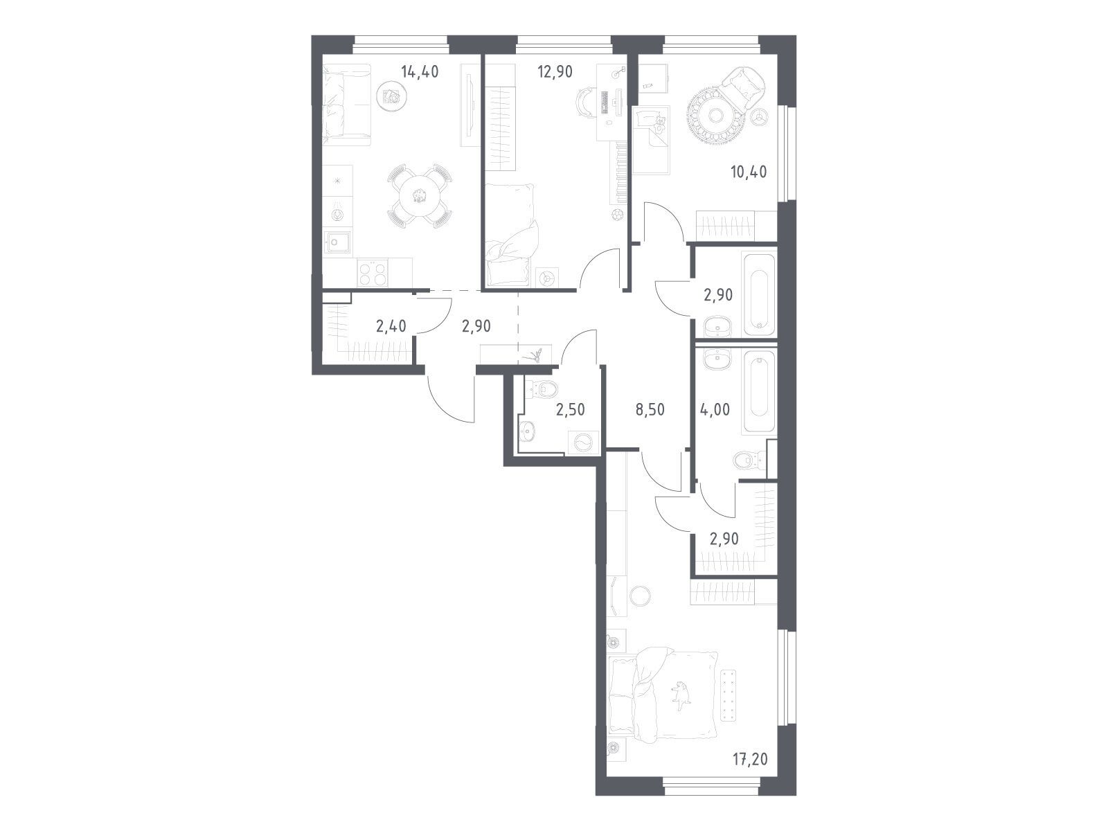 Планировка: 3-комн. квартира 81.00 м² в новостройке Химки парк