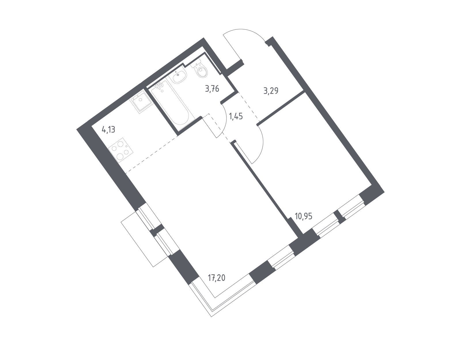 Планировка: 1-комн. квартира 40.78 м² в новостройке ЖК Молжаниново